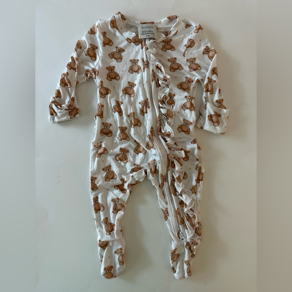 Scout And Story Bamboo Baby Ruffle Footie With Teddy Bear Print, 3-6 Months
